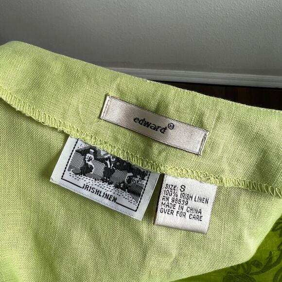 Edward Tunic Women's S Green Beaded Embroidered Irish Linen Relaxed Top Modest - Picture 6 of 6